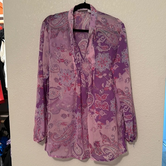 Susan Graver Tops - Susan Graver Purple Relaxed Blouse with Long Sleeves and Buttoned Style